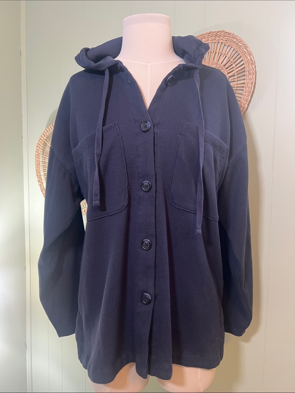 Roxy Navy Hooded Button-Up Utility Jacket